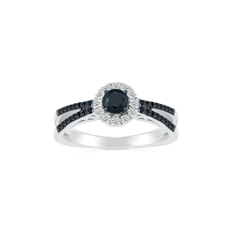 Black and White Diamond Halo Ring in 10K White Gold &#40;5/8 ct. tw.&#41; – Image 1 of 5