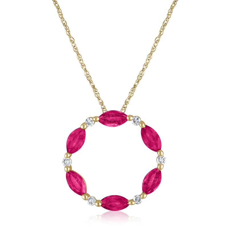 Ruby and Diamond Open Circle Pendant in 10K Yellow Gold &#40;1/10 ct. tw.&#41; – Image 1 of 3