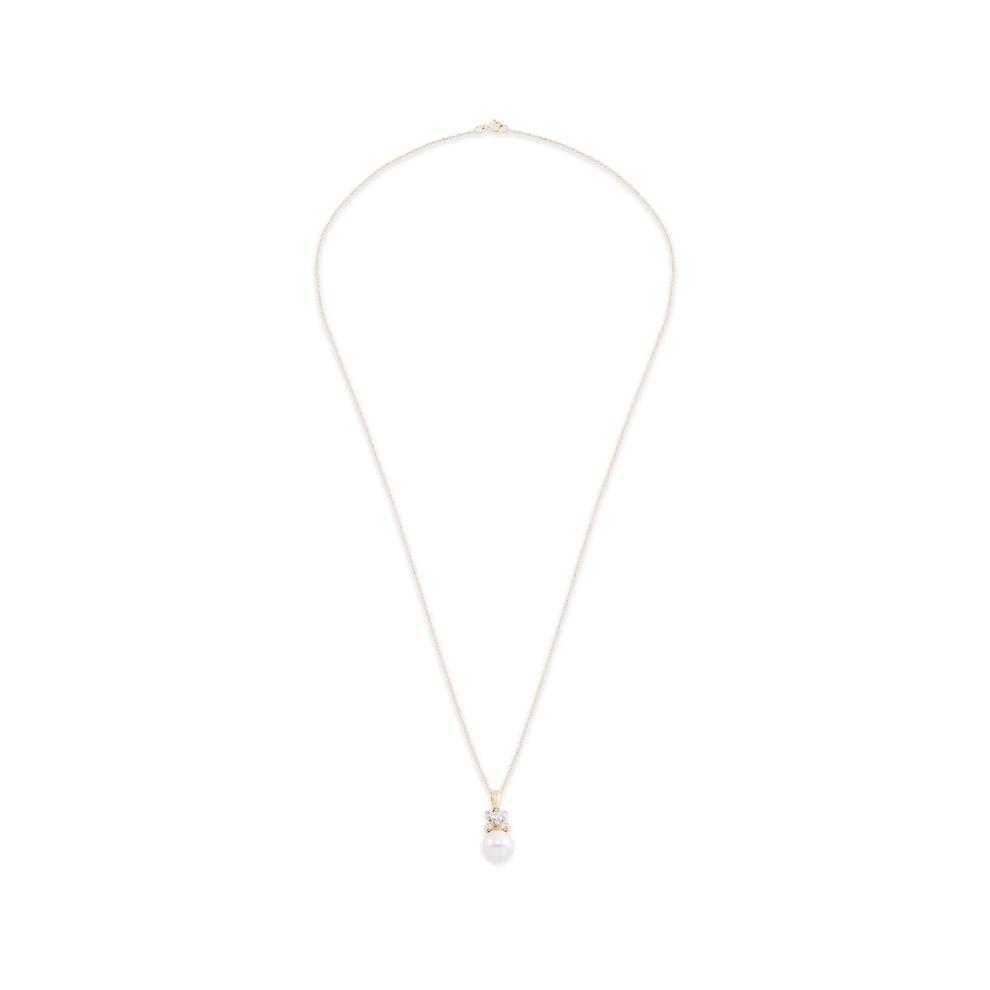 Diamond &amp; Freshwater Cultured Pearl Pendant Necklace in 10K Yellow Gold (1/4 ct. tw.) – Image 2 of 4