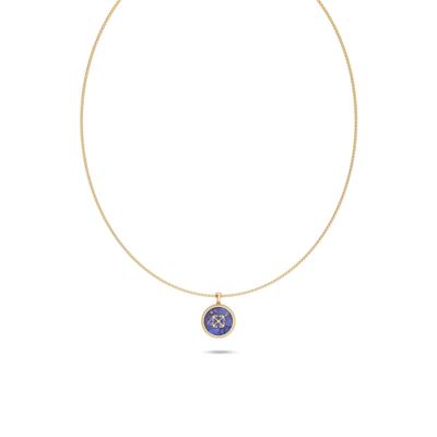 Men's Lapis Arrow Design Disc Pendant Necklace in 18K Gold Vermeil