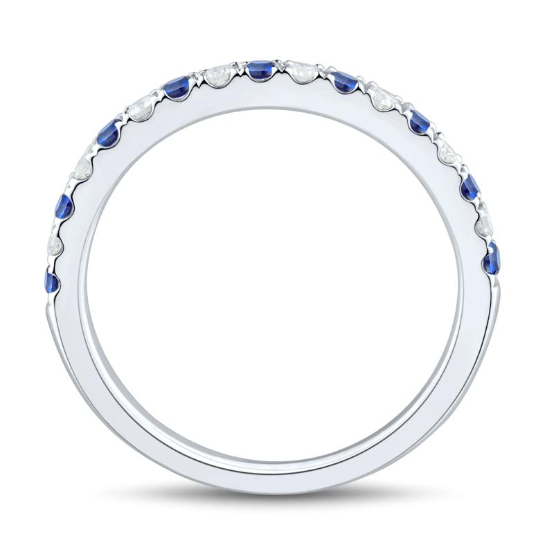 Lab Grown Diamond &amp; Lab-Created Blue Sapphire Anniversary Band in 14K White Gold &#40;1/7 ct. tw.&#41; – Image 3 of 3