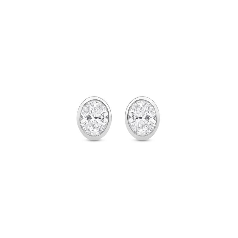 Lab Grown Diamond Oval-Shaped Bezel-Set Solitaire Stud Earrings in 14K White Gold (1/3 ct. tw.) – Image 2 of 3