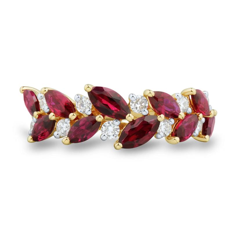 Lab-Created Ruby and Lab Grown Diamond Band in 10K Yellow Gold &#40;1/3 ct. tw.&#41; – Image 1 of 3
