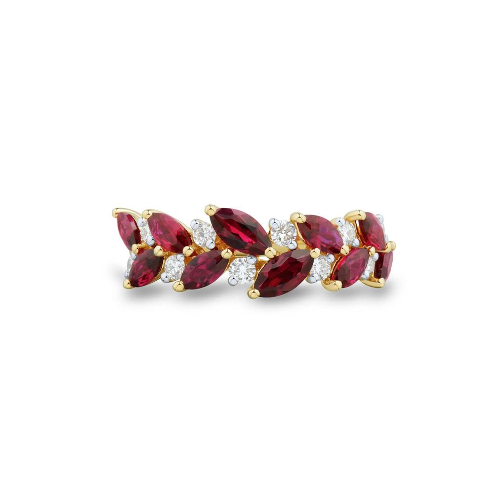 Lab-Created Ruby and Lab Grown Diamond Band in 10K Yellow Gold (1/3 ct. tw.) – Image 1 of 3