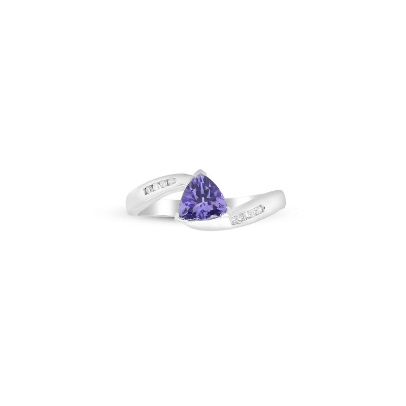 Trillion-Shaped Tanzanite Ring with Diamond Accents in Sterling Silver – Image 1 of 4