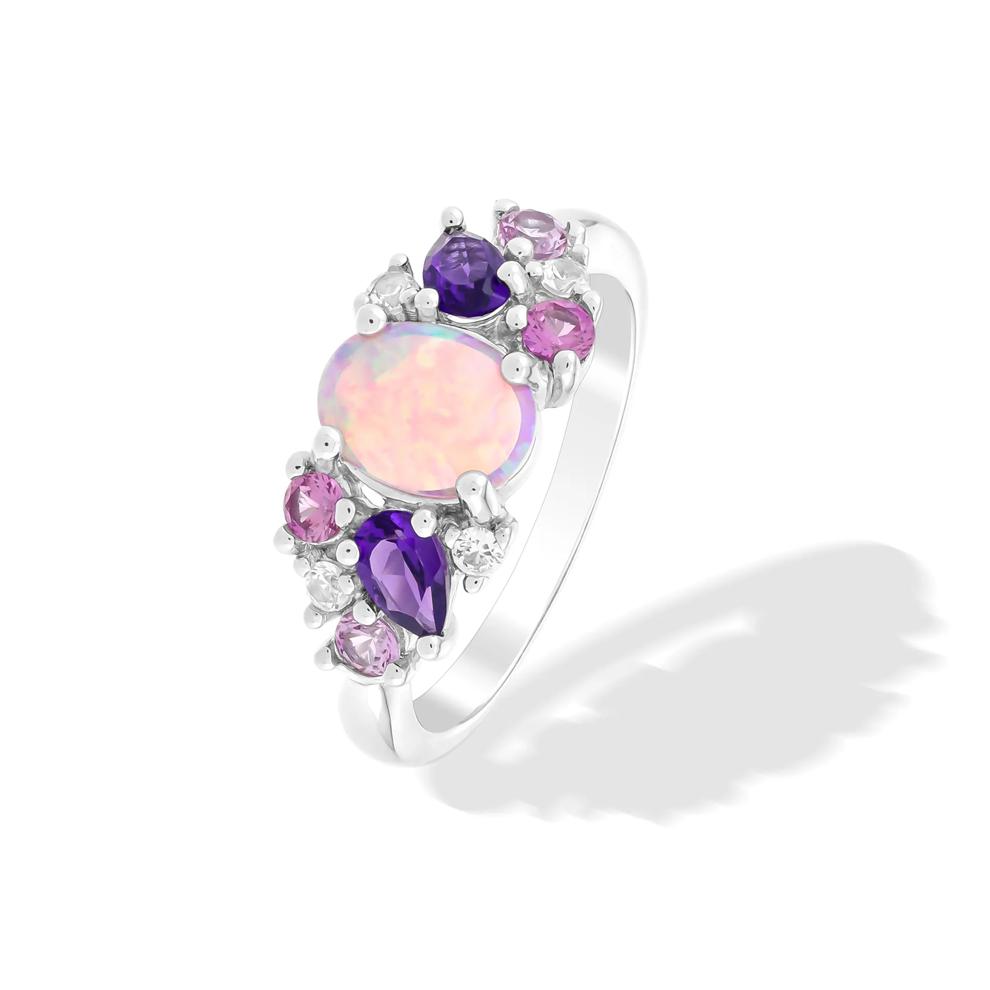 Lab-Created Opal, Amethyst, Lab-Created Pink &amp; White Sapphire Ring in Sterling Silver – Image 4 of 4