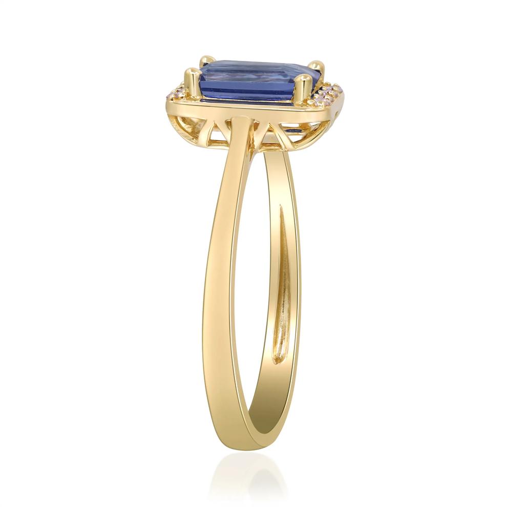 Emerald-Shaped Tanzanite &amp; Diamond Accent Ring in 10K Yellow Gold – Image 3 of 4