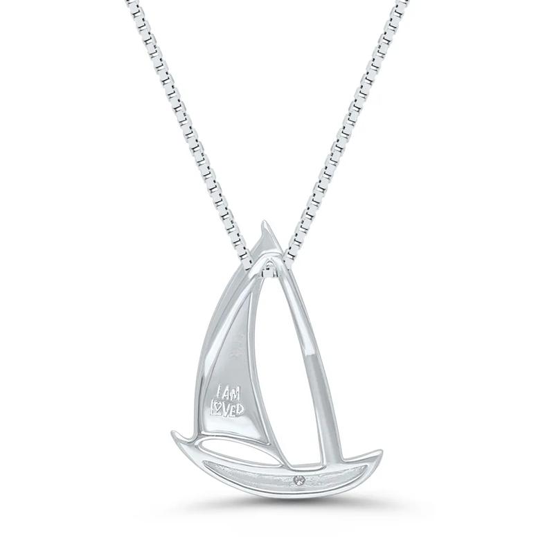 Sailboat Pendant with Diamond Accent in Sterling Silver &amp; 14K Rose Gold – Image 3 of 4