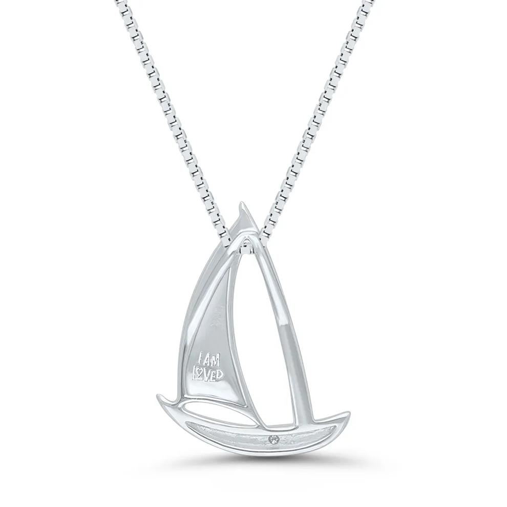 Sailboat Pendant with Diamond Accent in Sterling Silver &amp; 14K Rose Gold – Image 3 of 4