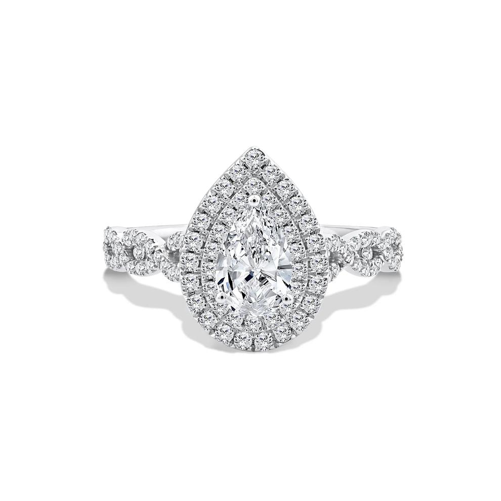 Lab Grown Diamond Pear-Shaped Halo Engagement Ring in 10K White Gold (1 1/5 ct. tw.) – Image 1 of 4