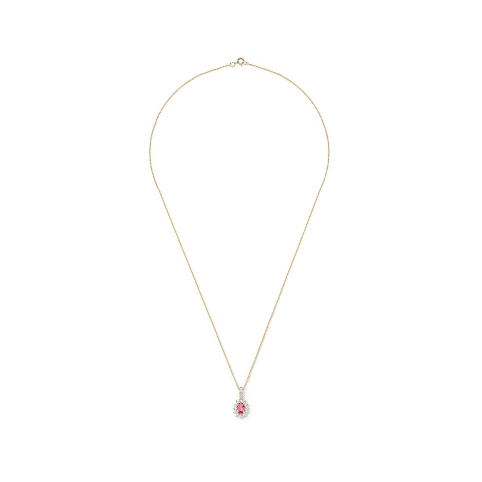 Pink Tourmaline &amp; Diamond Starburst Halo Pendant Necklace in 10K Yellow Gold (1/3 ct. tw.) – Image 3 of 4