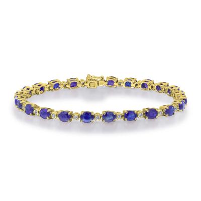 Oval-Shaped Tanzanite & Diamond Bracelet in 14K Yellow Gold (1/3 ct. tw.)