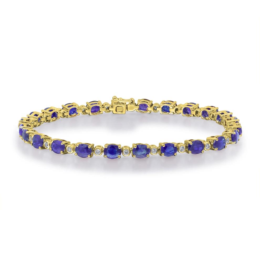 Oval-Shaped Tanzanite &amp; Diamond Bracelet in 14K Yellow Gold (1/3 ct. tw.) – Image 1 of 3