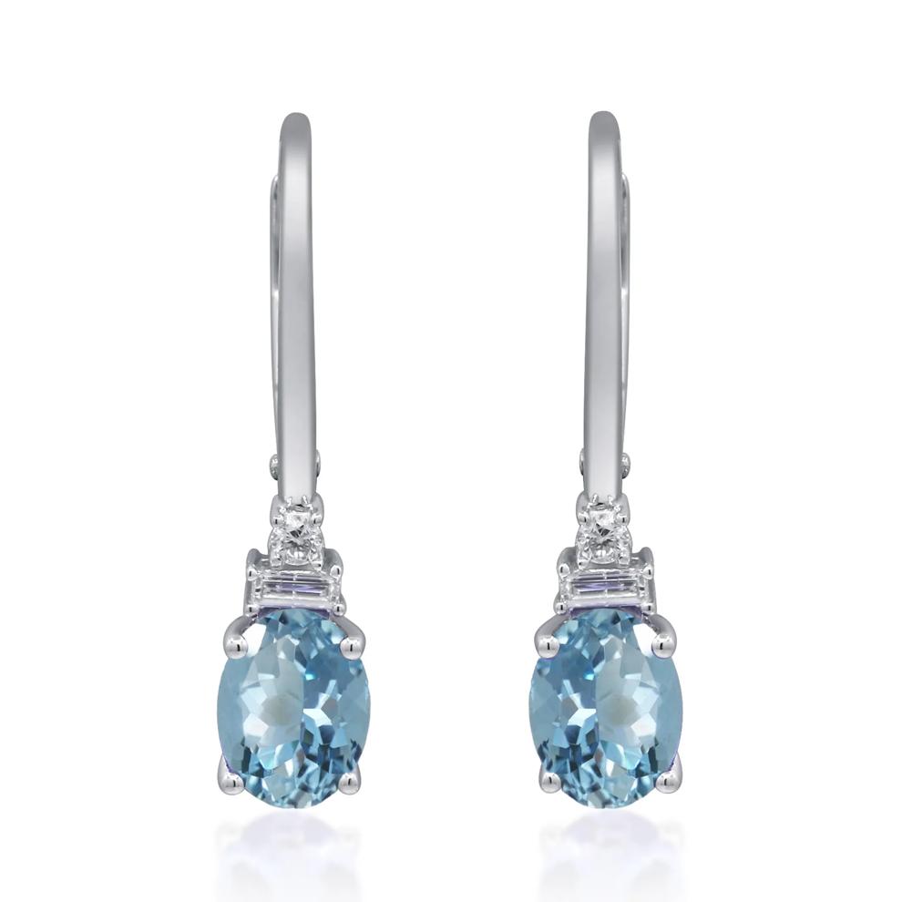 Oval Aquamarine &amp; Diamond Drop Earrings in 10K White Gold (1/10 ct. tw.) – Image 2 of 3