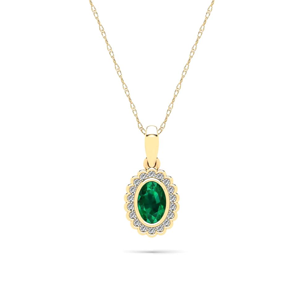 Oval Emerald &amp; Diamond Pendant Necklace in 10K Yellow Gold (1/10 ct. tw.) – Image 1 of 4