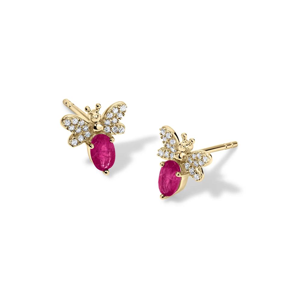Ruby &amp; Diamond Bumblebee Stud Earrings in 10K Yellow Gold (1/10 ct. tw.) – Image 1 of 2