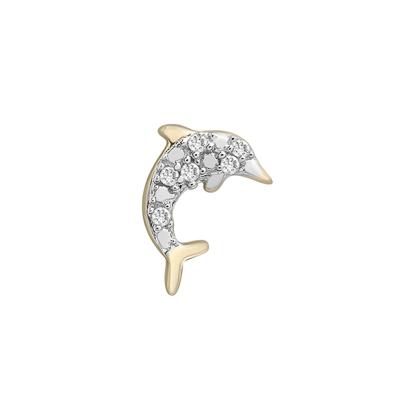 Diamond Dolphin Single Stud Earring in 10K Yellow Gold