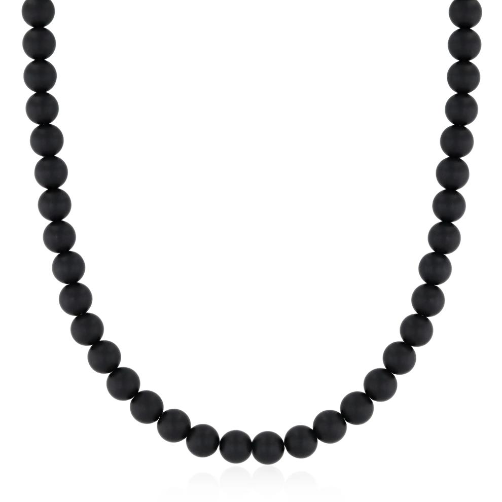 Men's Matte Black Onyx Bead Necklace in Stainless Steel – Image 1 of 5