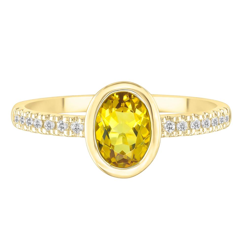 Bezel-Set Citrine Ring with Diamond Accent in 10K Yellow Gold – Image 1 of 3