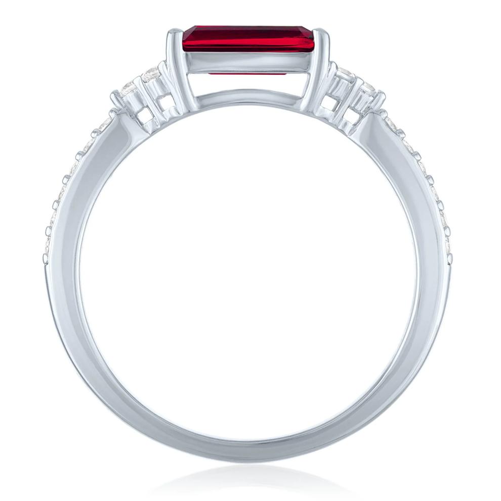 Lab-Created Ruby &amp; Lab-Created White Sapphire East-West Ring in Sterling Silver – Image 2 of 3