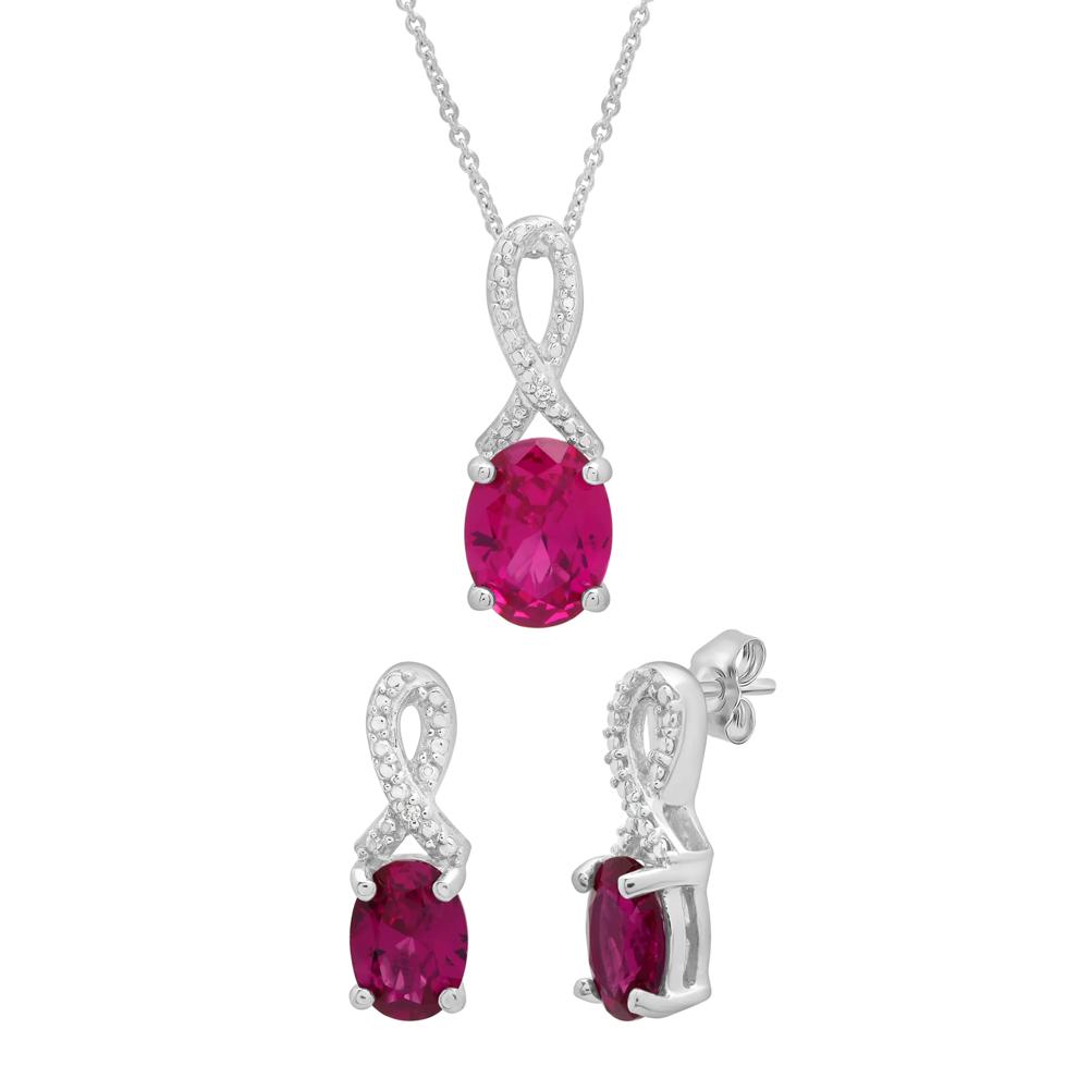 Lab-Created Ruby and Diamond Accent Pendant &amp; Earrings Boxed Set in Sterling Silver – Image 1 of 6