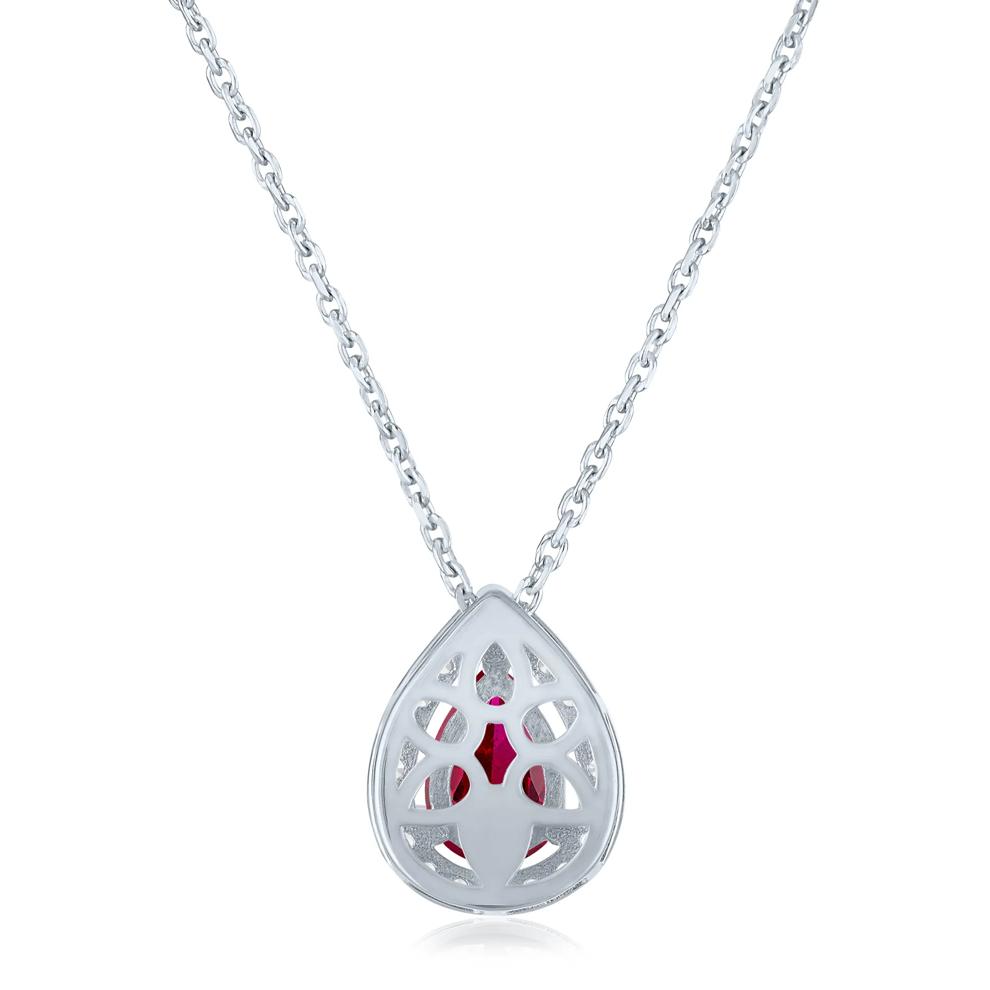 Lab-Created Ruby &amp; Diamond Halo Pendant Necklace in Sterling Silver (1/5 ct. tw.) – Image 4 of 4