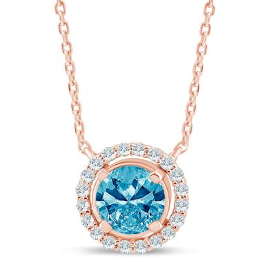 Lab Grown Blue and White Diamond Halo Pendant in 14K Rose Gold (1 1/7 ct. tw.)