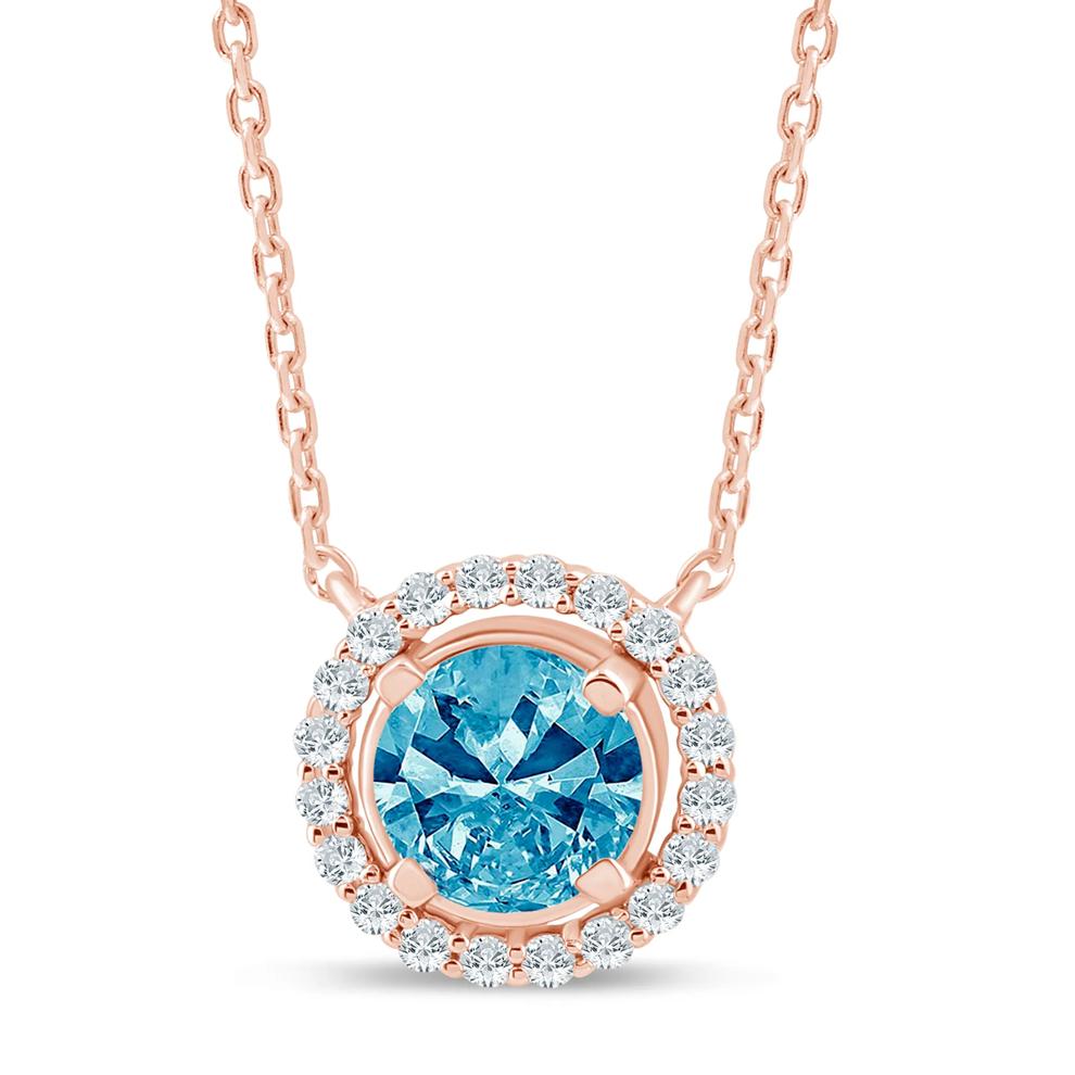 Lab Grown Blue and White Diamond Halo Pendant in 14K Rose Gold (1 1/7 ct. tw.) – Image 1 of 3