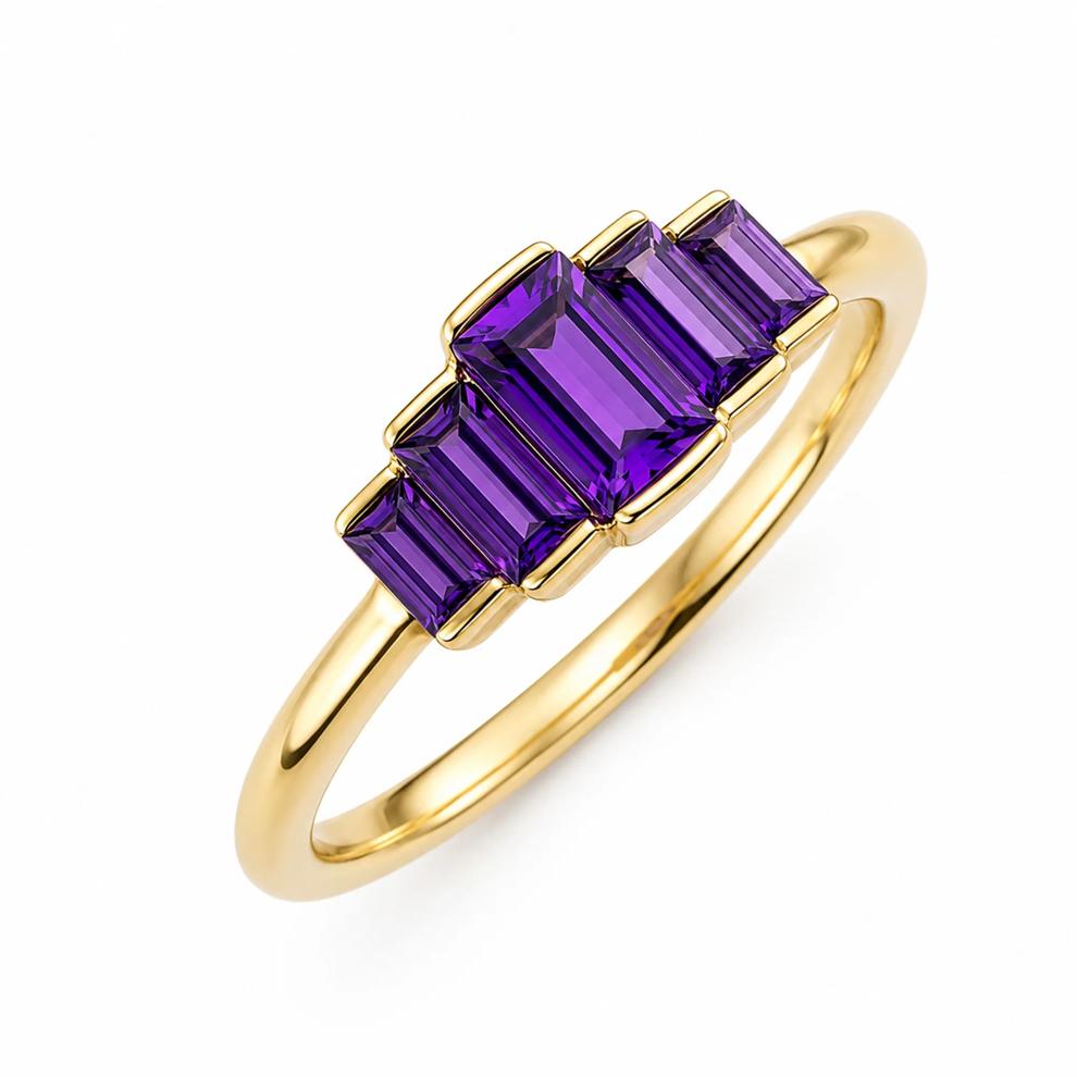 Amethyst Baguette Ring in 10K Yellow Gold – Image 4 of 4