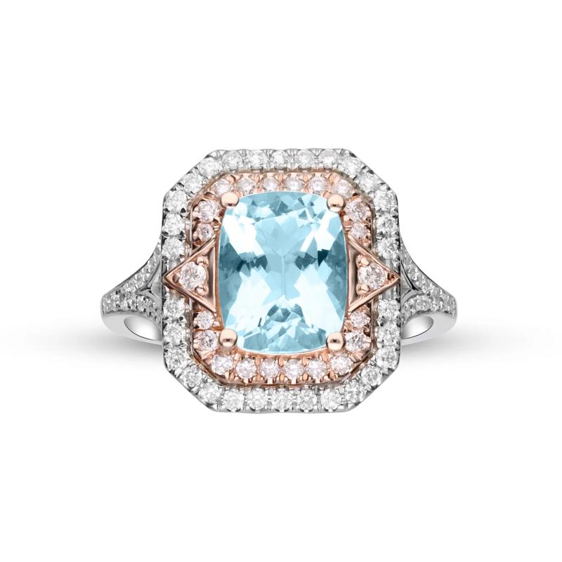 Aquamarine and Diamond Ring in 14K White and Rose Gold &#40;1/5 ct. tw.&#41; – Image 5 of 5
