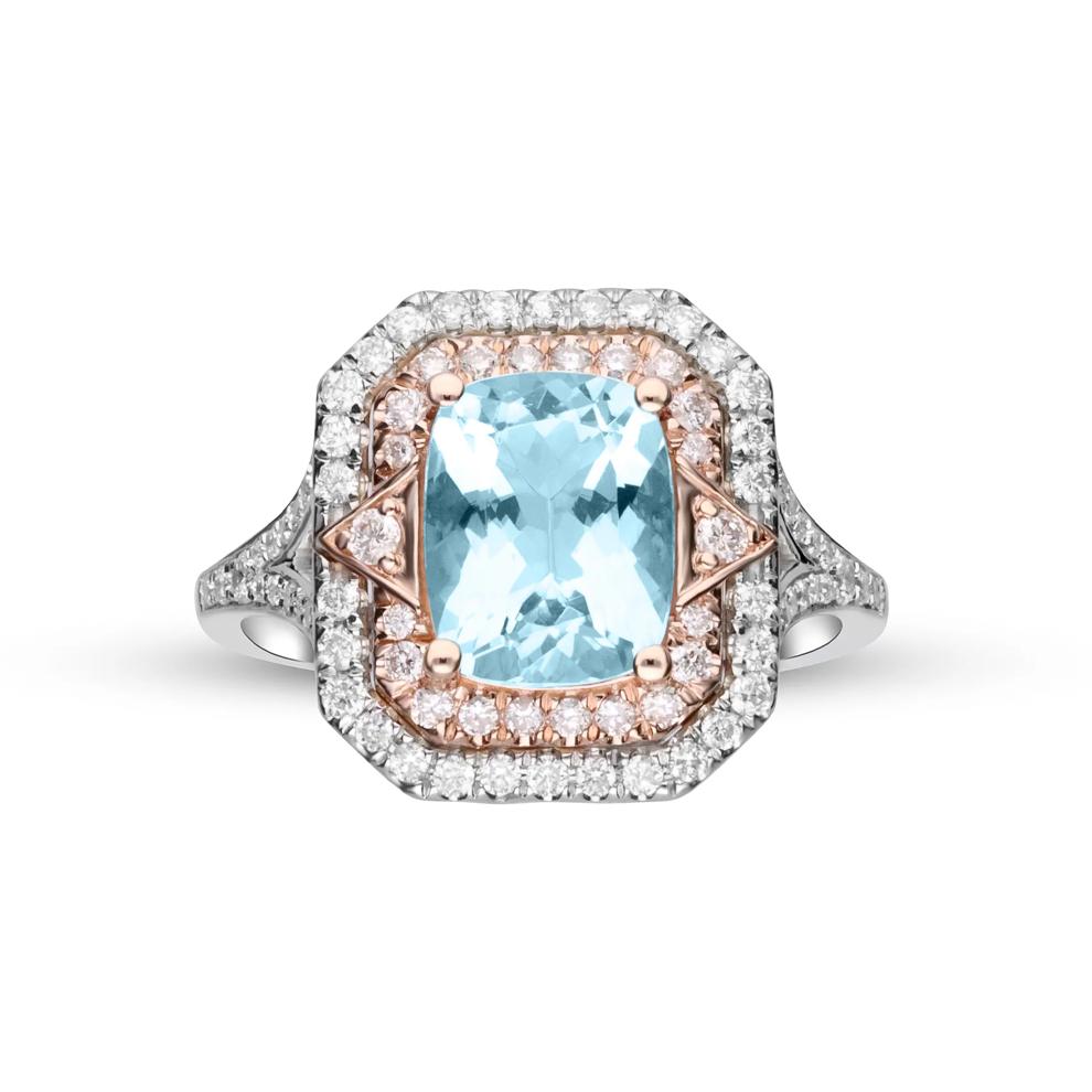 Aquamarine and Diamond Ring in 14K White and Rose Gold (1/5 ct. tw.) – Image 5 of 5