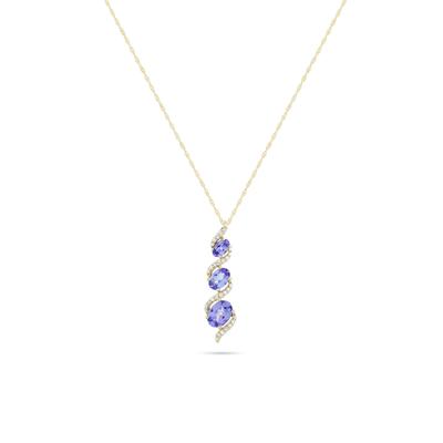 Tanzanite & Diamond Accent Three-Stone Pendant Necklace in 10K Yellow Gold (1/8 ct. tw.)