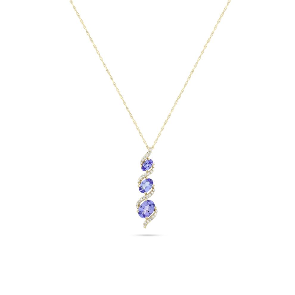 Tanzanite &amp; Diamond Accent Three-Stone Pendant Necklace in 10K Yellow Gold (1/8 ct. tw.) – Image 1 of 4