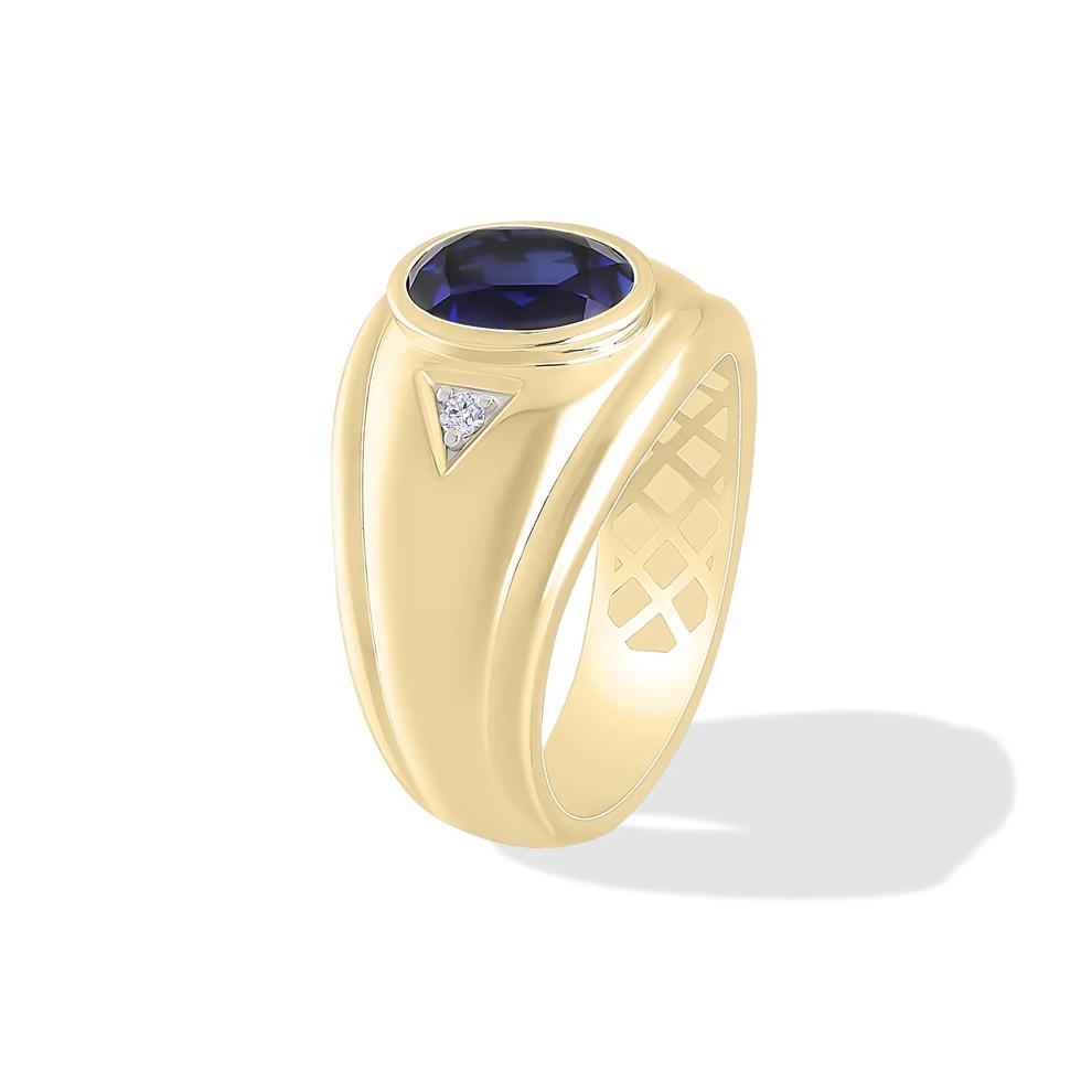 Men's Lab-Created Blue Sapphire &amp; Diamond Accent Ring in 10K Yellow Gold – Image 4 of 4