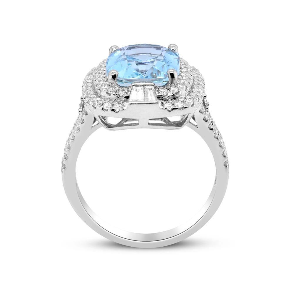 Aquamarine and Diamond Halo Ring in 18K White Gold (7/8 ct. tw.) – Image 3 of 4