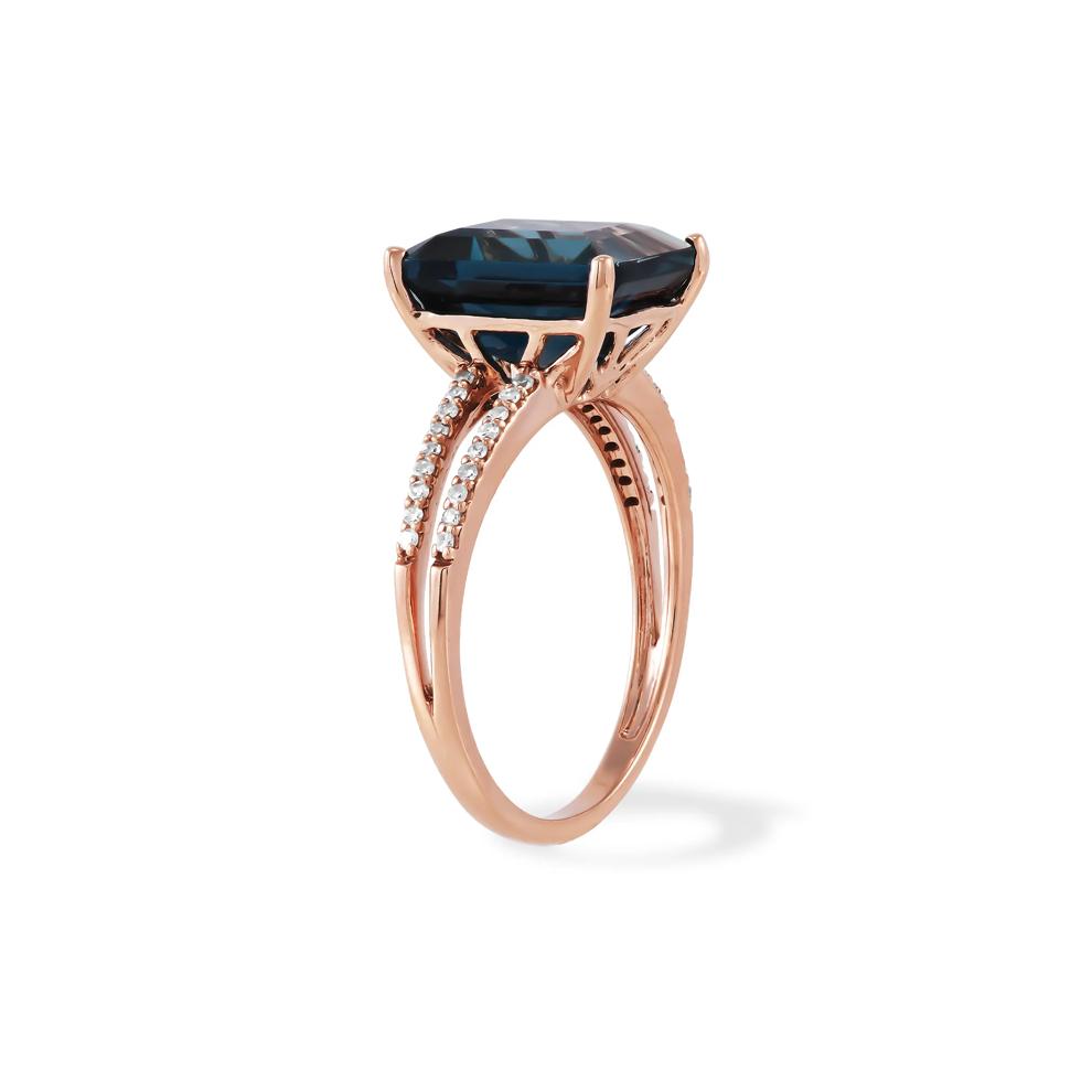 London Blue Topaz &amp; Diamond Split-Shank Ring in 14K Rose Gold (1/10 ct. tw.) – Image 3 of 4