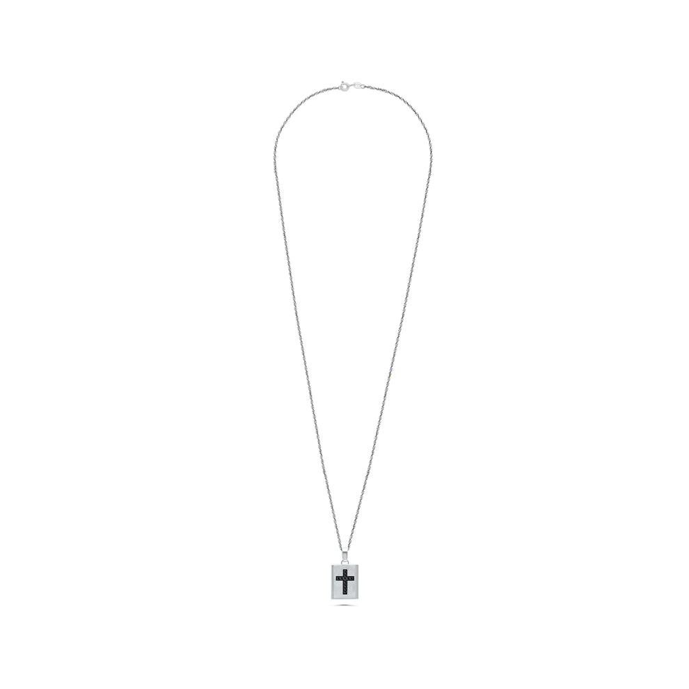 Men's Black Diamond Cross Lock Pendant Necklace in Black Rhodium Sterling Silver (1/4 ct. tw.) – Image 3 of 4