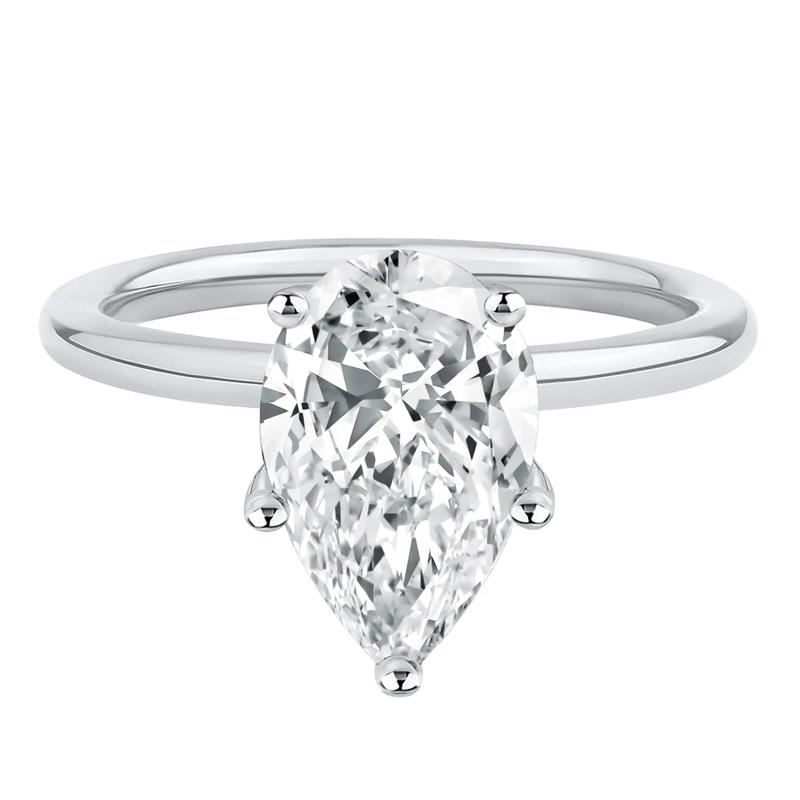 Lab Grown Diamond Pear-Shaped Solitaire Engagement Ring in Platinum &#40;3 ct.&#41; – Image 1 of 4
