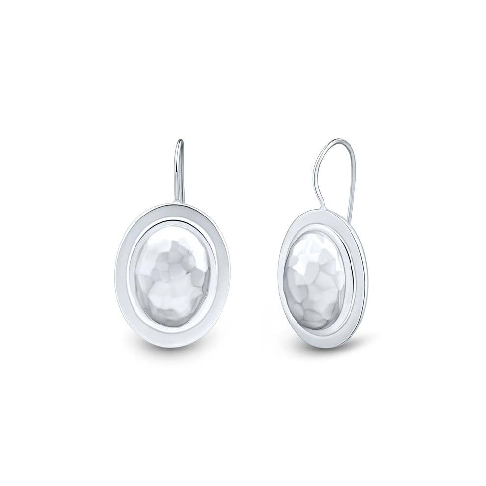 Hammered Oval Earrings in Sterling Silver – Image 1 of 2