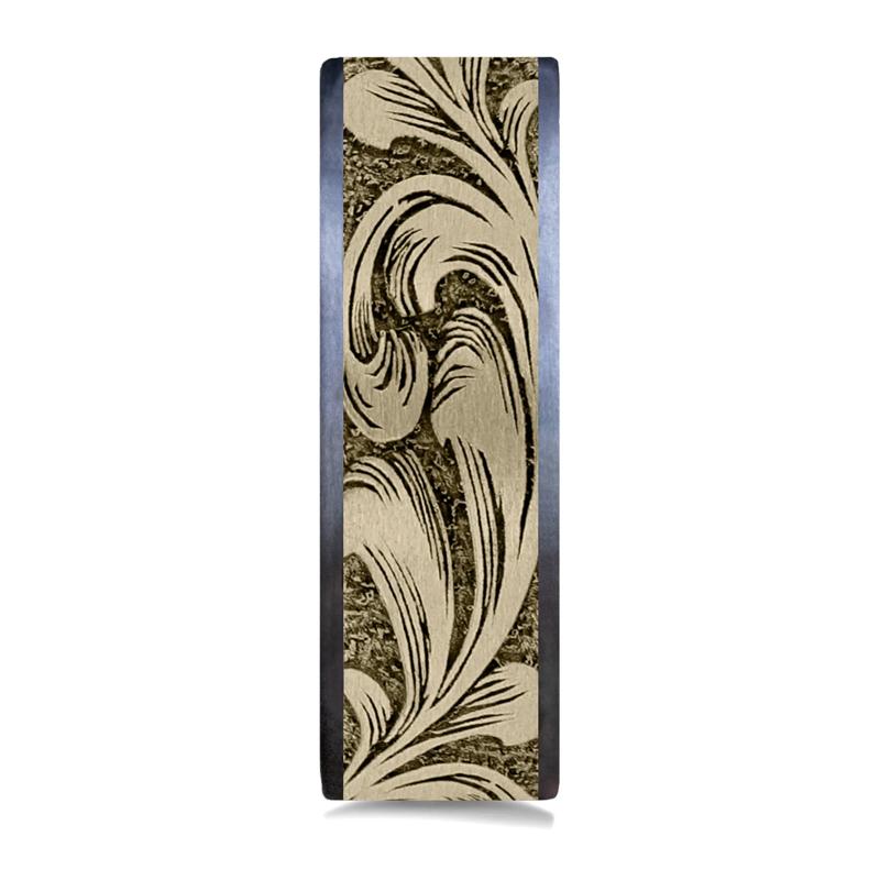 Men&rsquo;s Barrel Script Wedding Band in 14K Gold &amp; Tantalum, 7.5MM  – Image 3 of 3