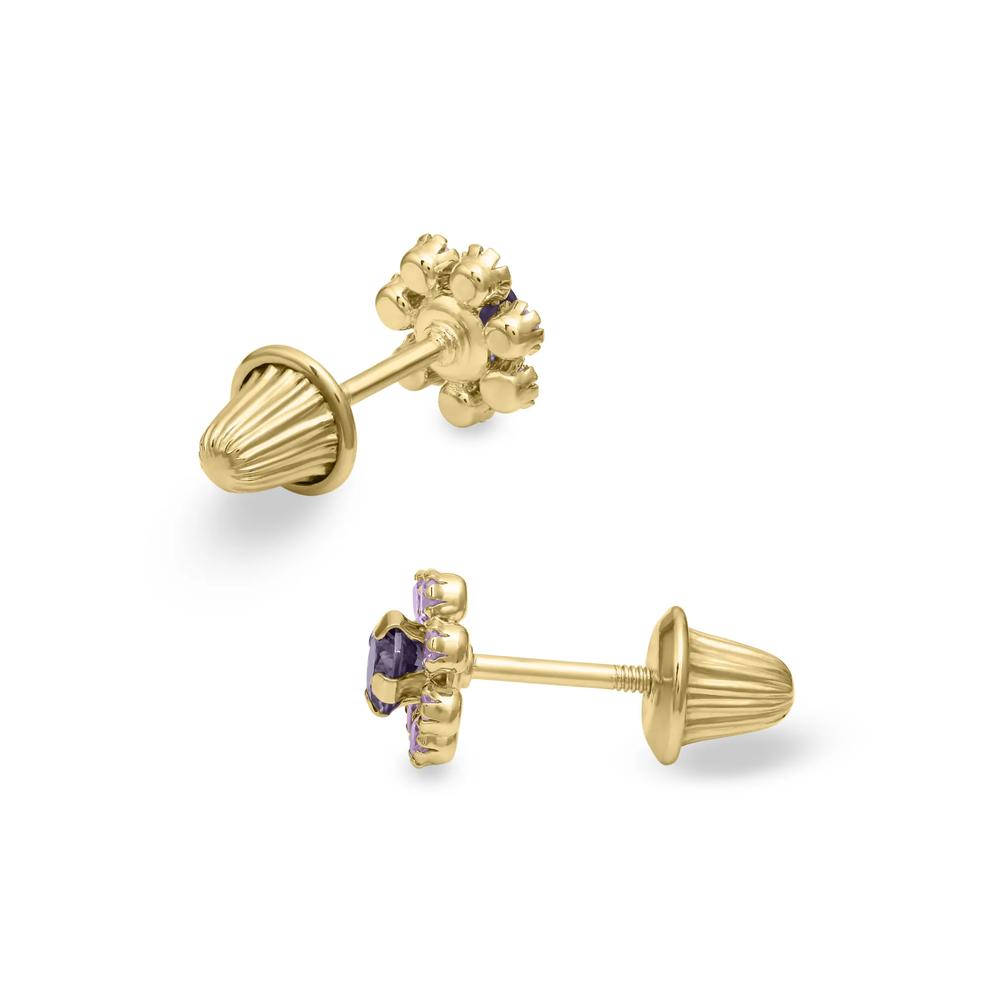 Children's Purple Cubic Zirconia Flower Stud Earrings in 14K Yellow Gold – Image 2 of 2