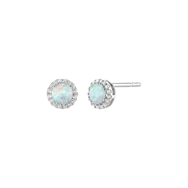 Diamond &amp; Birthstone Stud Earrings in 14K White Gold – Image 1 of 1