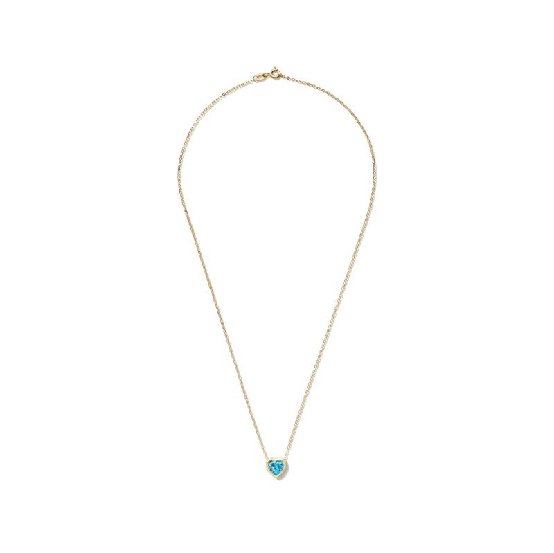 Swiss Blue Topaz Bezel Heart Necklace in 10K Yellow Gold – Image 3 of 3
