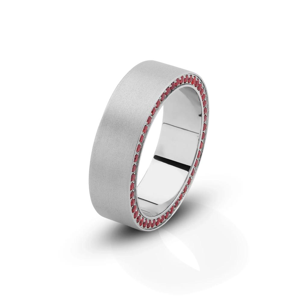Men&rsquo;s Bead-Set Ruby Eternity Wedding Band in 14K White Gold, 7mm – Image 4 of 4