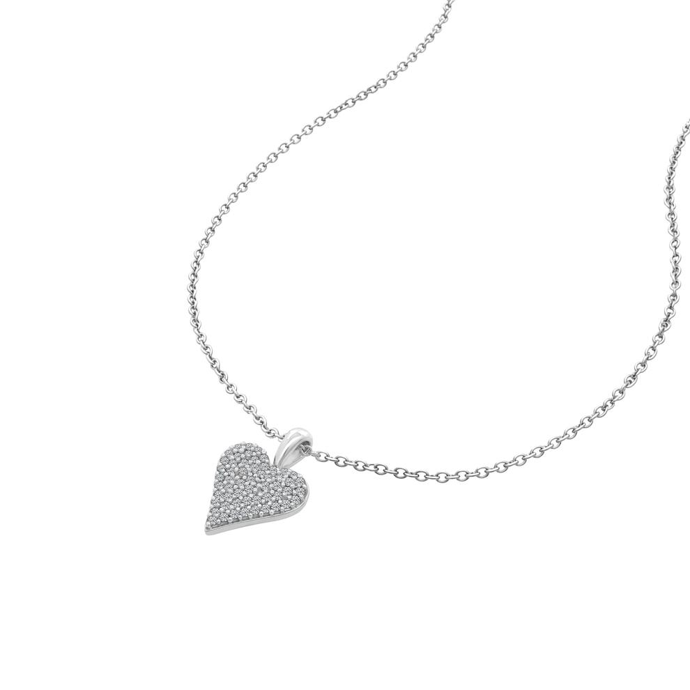 Diamond Pav&eacute; Heart Pendant on Cable Chain in Sterling Silver (1/7 ct. tw.) – Image 2 of 4