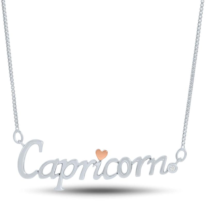 Diamond Accent Capricorn Zodiac Pendant in Sterling Silver and 14K Rose Gold  – Image 1 of 7