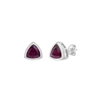 Garnet Stud Earrings with Trillion Cut in 10K White Gold