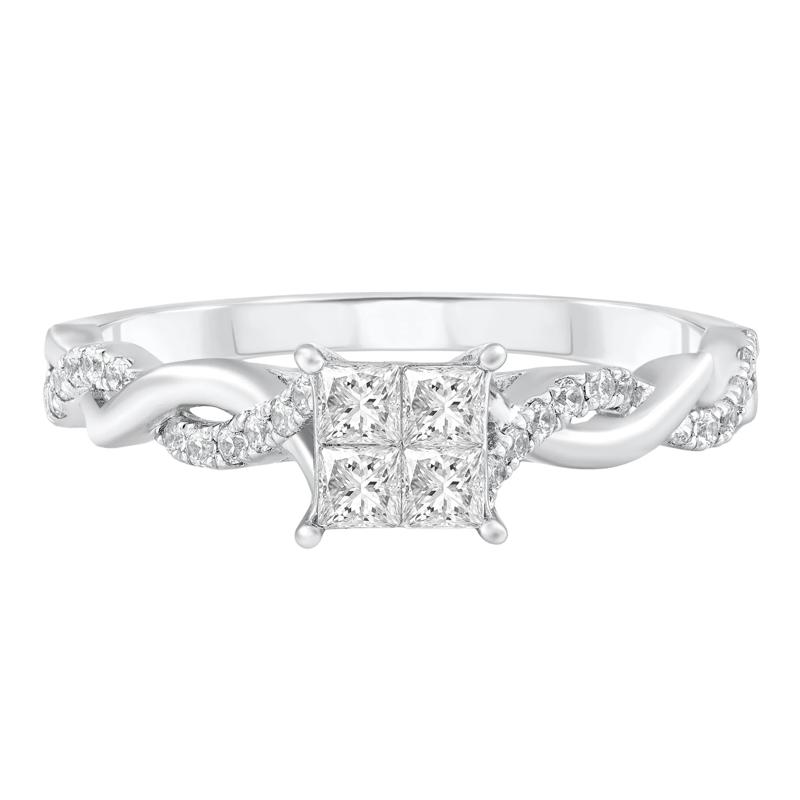 Diamond Princess-Cut Twist Band Engagement Ring in 14K White Gold &#40;1/2 ct. tw.&#41; – Image 1 of 3