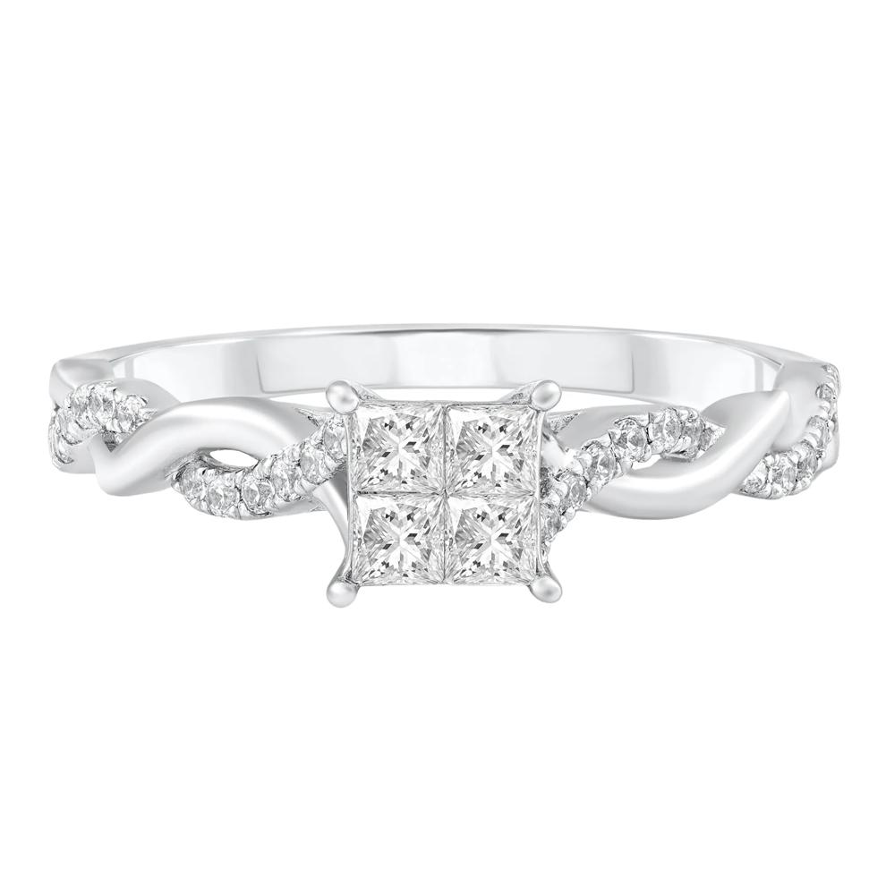 Diamond Princess-Cut Twist Band Engagement Ring in 14K White Gold (1/2 ct. tw.) – Image 1 of 3