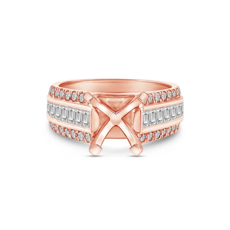 1 ct. tw. Round and Baguette-Cut Diamond Semi-Mount Engagement Ring in 14k Rose Gold &#40;Setting Only&#41; – Image 1 of 6
